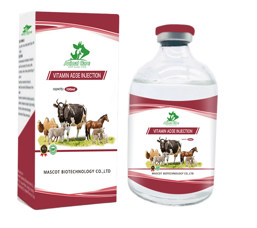 "VITAMIN AD3E supplement, specially designed to support healthy bones, immune system, and skin function in animals. The product packaging is clearly displayed, meeting veterinary standards, and is suitable for daily nutritional supplementation."