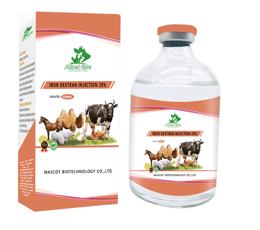 Iron Dextran Injection 20%, a high-concentration iron supplement used to treat and prevent iron deficiency anemia in animals.