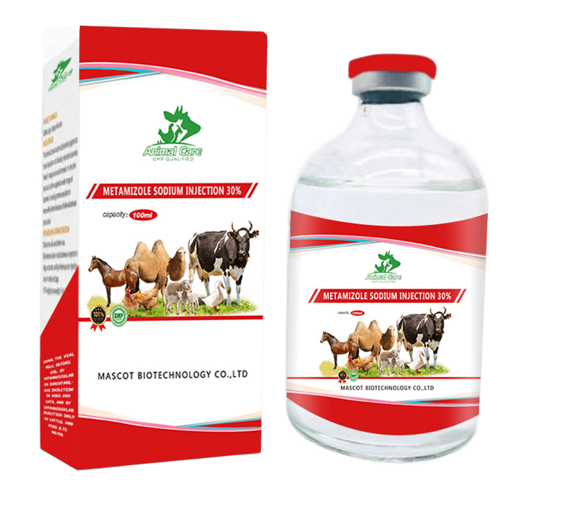 Metamizole Sodium Injection 30%, an analgesic and anti-inflammatory treatment used to manage pain and reduce fever in animals.